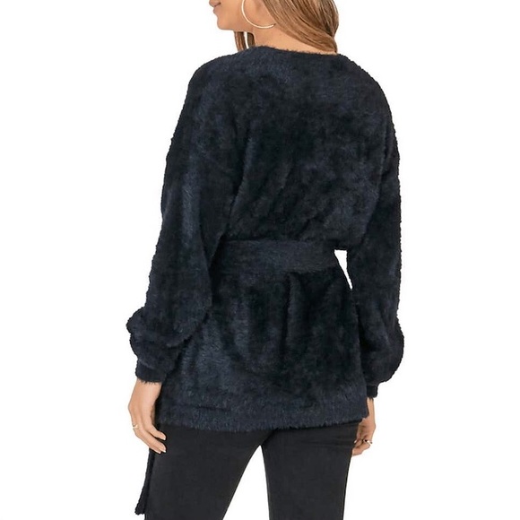 NWT Amuse Society Fuzzy Black Belted Sweater - Picture 2 of 4